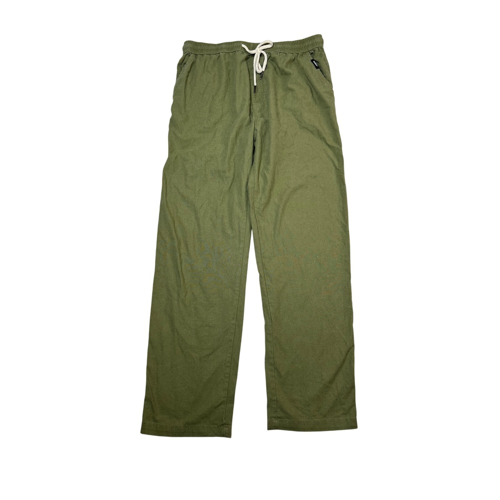 HOEREV Linen Cotton Pants Womens M‎ Green Drawstring Elastic Waist Relaxed Fit